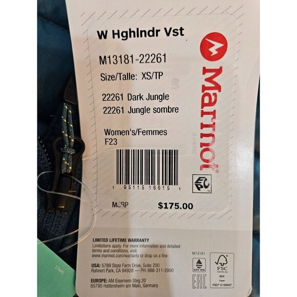 NEW!! Marmot Highlander Womens Down Vest XS Green Insulated Lightweight Packable - Picture 11 of 16